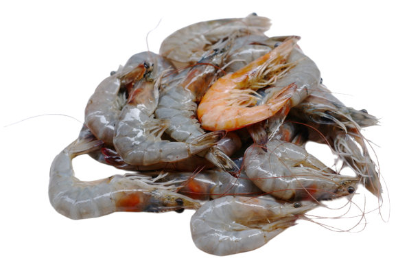 鲜虾尾分离。生无头虾，太平洋虾，生虎虾，巨型海鲜图片下载