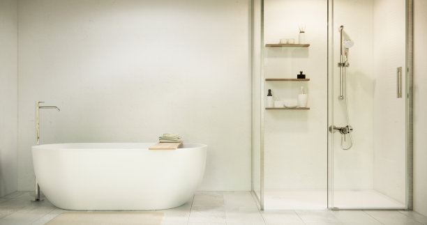 白色浴室现代日本简约风格。三维渲染图片下载