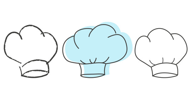 厨师帽子图标集，手绘矢量插图图片下载