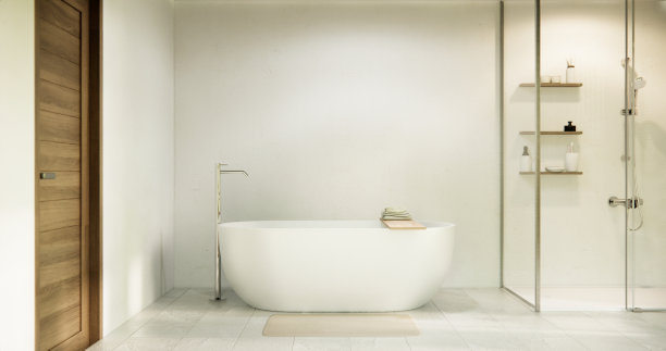 白色浴室现代日本简约风格。三维渲染图片下载