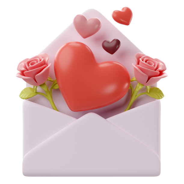 3d卡片与玫瑰和心脏图标图片下载
