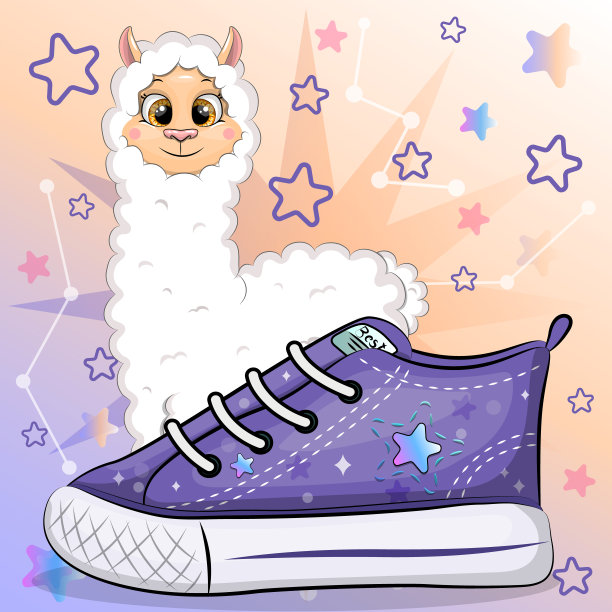 一只穿着运动鞋的可爱卡通羊驼。图片下载