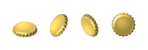 三维现实矢量图标。不同侧面的金色啤酒帽。孤立。图片下载