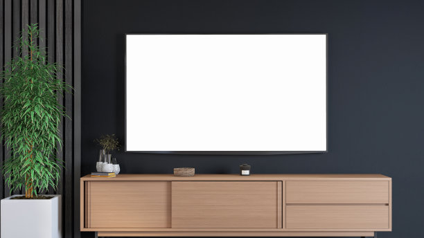 空的模拟电视屏幕与木制控制台图片下载