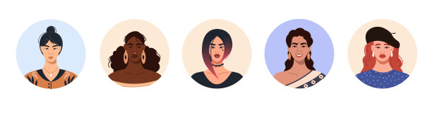 在圆形框架里有年轻女性的头像图片下载