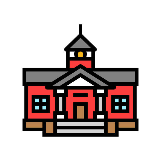 大学校园建筑颜色图标矢量插图图片下载