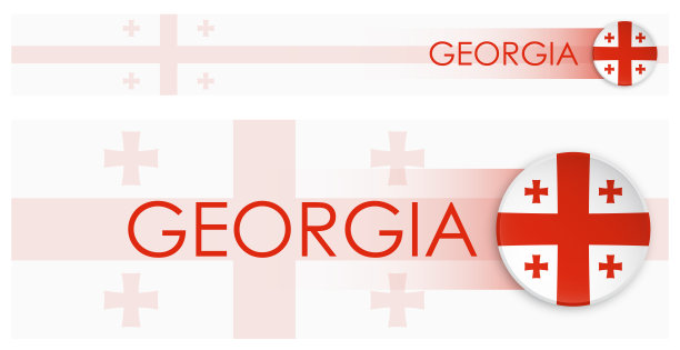 格鲁吉亚旗水平网横幅现代新形态风格。网页格鲁吉亚国家标题按钮移动应用程序或互联网网站。向量图片下载