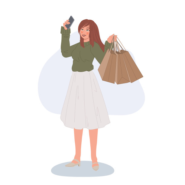 美女购物后用智能手机自拍图片下载