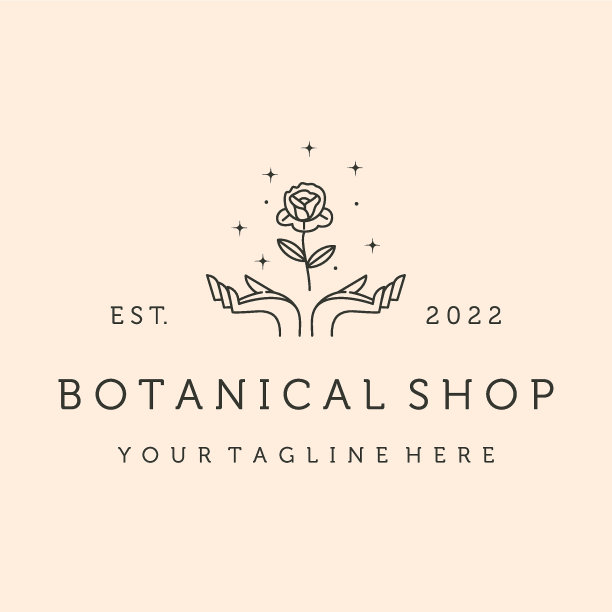 玫瑰植物线条艺术标志矢量符号插图设计图片下载