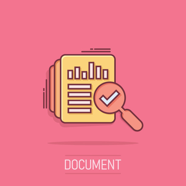 审核文档图标在漫画风格。结果报告在孤立背景上的矢量卡通插图。验证控制经营理念的飞溅效果。图片下载