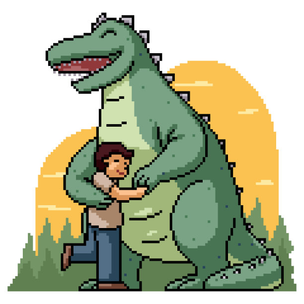 像素风男人与怪物图片下载