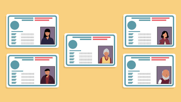 身份证上有男人、女人、奶奶、爷爷、孙子的照片。图片下载