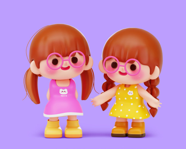 可爱的女孩或孩子谈话的概念卡通3d人物图片下载