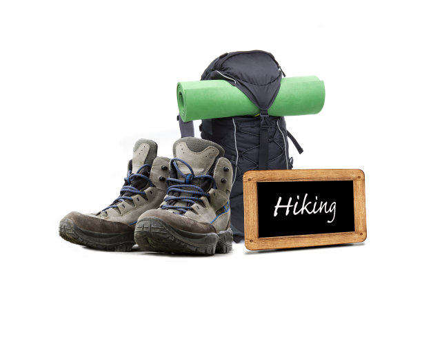 有登山靴和背包的徒步标志图片下载