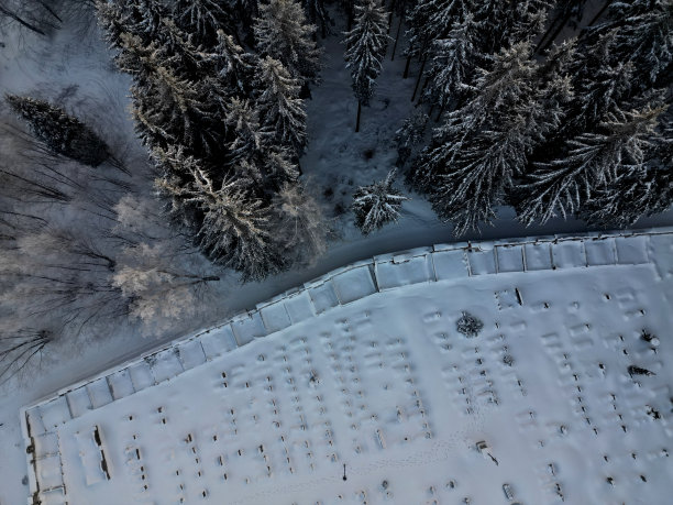 森林墓地无人机航拍：城市墓葬及石制墓碑图片下载