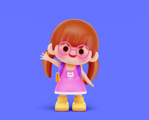 可爱的女孩或孩子挥手打招呼说你好卡通3d插图人物图片下载