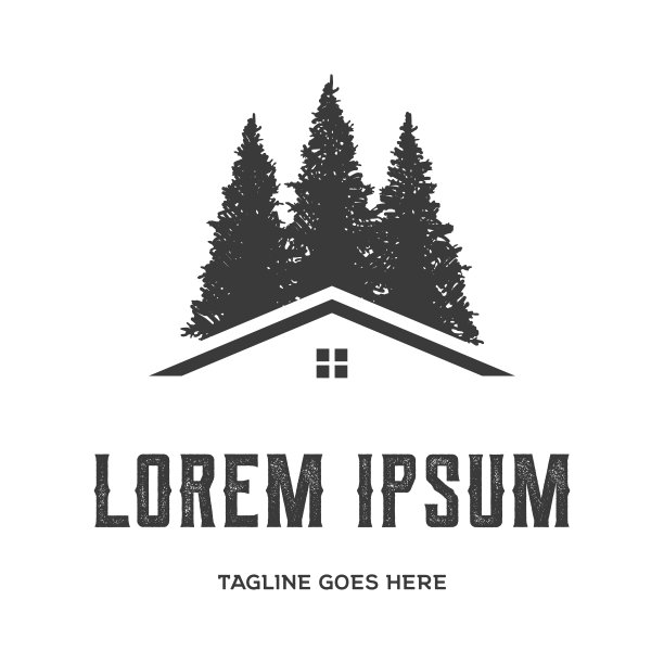 松树雪松云杉柏树森林小屋房地产插图设计向量图片下载