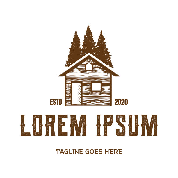 松树雪松云杉柏树森林木屋房地产插图设计向量图片下载