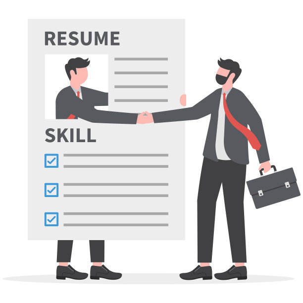 成功的候选人用最好的简历获得新工作，人力资源招聘或与新员工签订合同，申请新的工作理念，商人与雇主走出简历照片握手。图片下载
