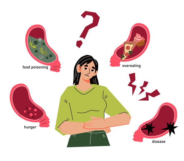 疾病引起的胃痛和腹部不适，信息图。图片下载