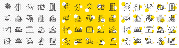 家具建筑和灯塔线性图标矢量图图片下载