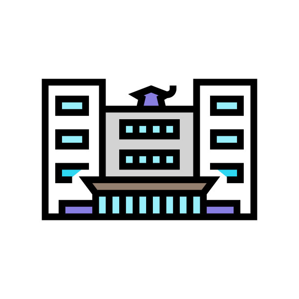 学院学校建筑颜色图标矢量插图图片下载