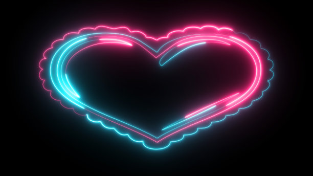 发光的霓虹心形黑色背景。浪漫的剪影，爱的目标，激情。图标，标志，符号和矢量插图。图片下载