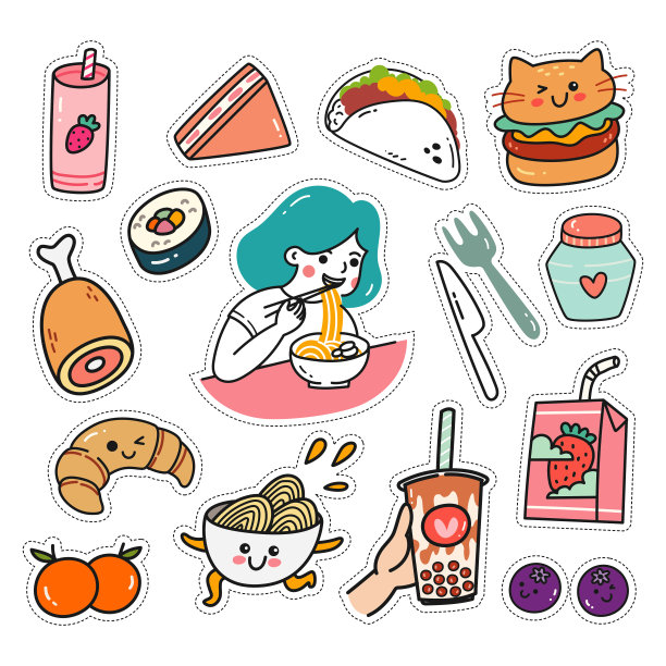 卡哇伊贴纸集在涂鸦风格图片下载
