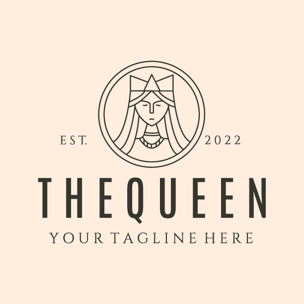 戴皇冠女王线条艺术Logo矢量符号插画设计图片下载