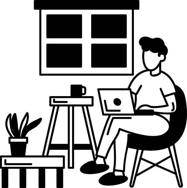 在家工作概念，工作狂矢量黑色图标设计，主动定位符号，传记因素或生活风格标志，爱好和兴趣股票插图图片下载