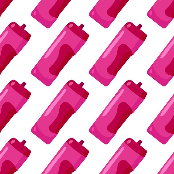 无缝图案与塑料运动瓶。健康的生活方式，水分平衡，饮水追踪器。水瓶彩色矢量背景壁纸，纺织品。饮料烧瓶，矢量水容器。图片下载