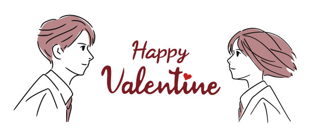 一个男人和一个女人看着对方就像在一个戏剧，一个青少年的侧面，英文信件的情人节，矢量背景插图材料图片下载