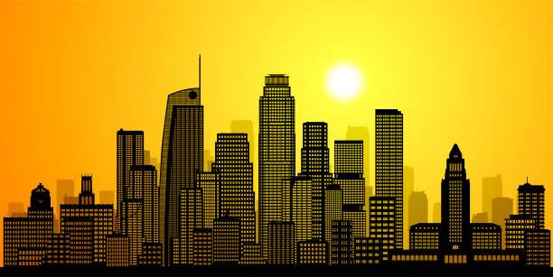 洛杉矶天际线剪影(所有建筑都是完整的和可移动的)图片下载