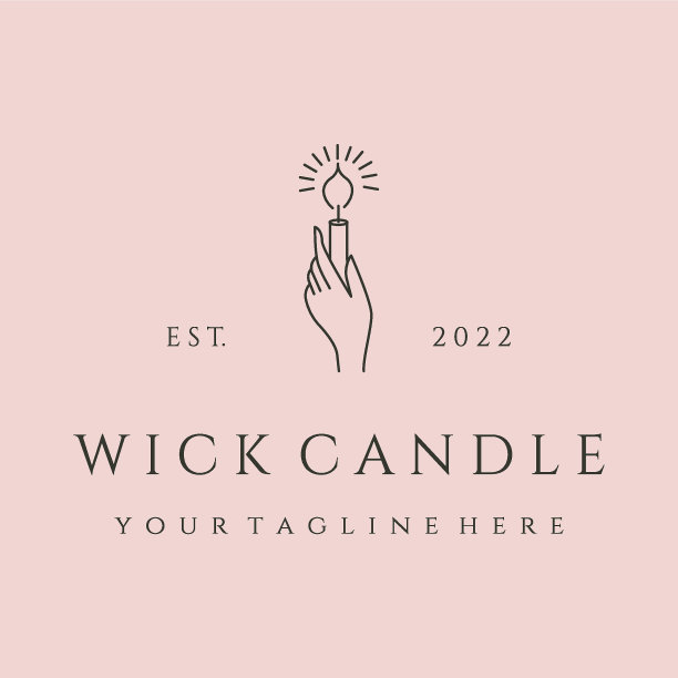 灯芯蜡烛与手线艺术标志矢量符号插图设计图片下载