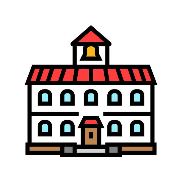 校外建筑彩色图标矢量插图图片下载