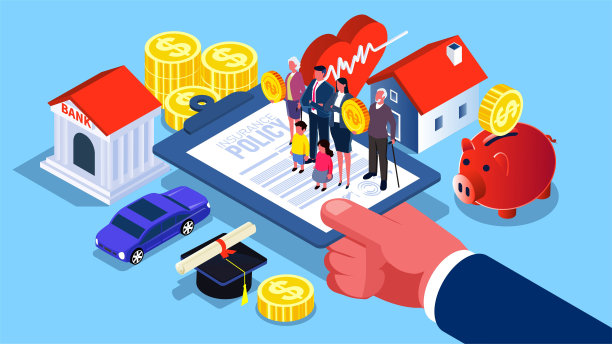 保险服务、健康、汽车、住房、收入、教育、银行、金融投资、养老保险和安全保障等远程手握保险服务合同图片下载