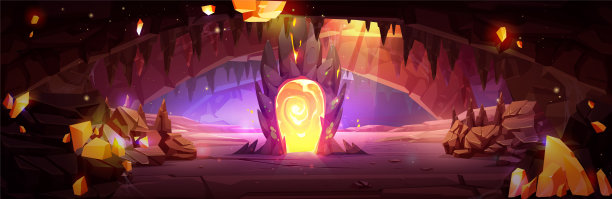 洞穴与宝石的墙壁和神奇的入口图片下载