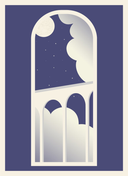 夜景插图与云和桥梁印刷。现代抽象美学风格图片下载