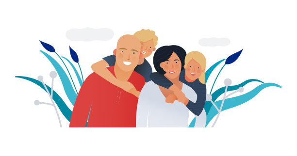 家庭健康和保健。现代平面矢量插图。抽象背景下的父母与孩子的幸福家庭。现代平面矢量设计模板。图片下载