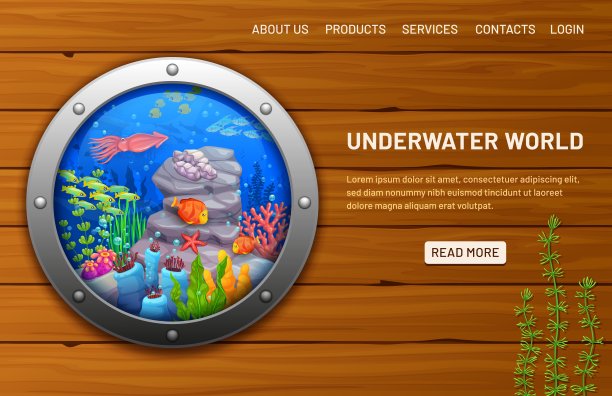 有水下景观的舷窗，登陆页图片下载