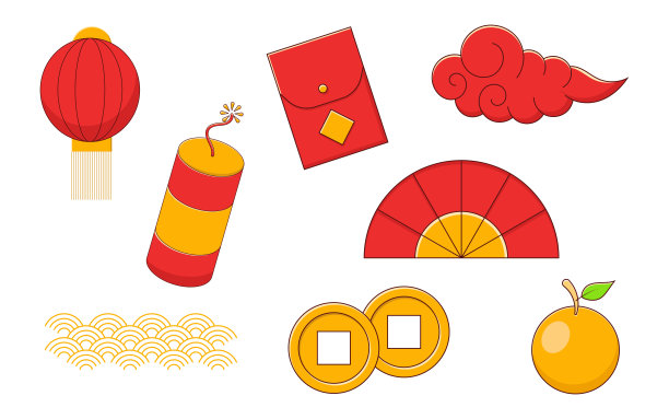 春节平面设计元素卡通插画集设计图片下载