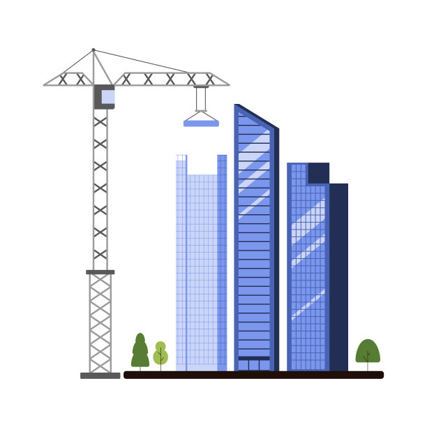 办公摩天楼施工过程中，吊车用混凝土砌块吊钩搭房屋图片下载