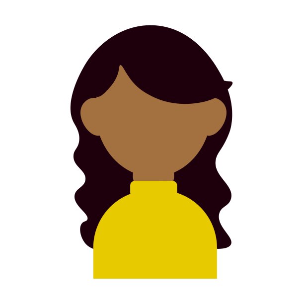 女孩角色图标。平面，颜色，女孩角色模型，黄色毛衣和棕色头发，孤立的背景。矢量图标图片下载