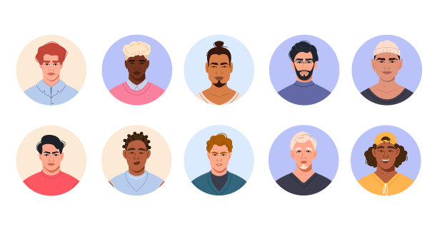 一组不同国籍的现代型男在圈子里的化身图片下载