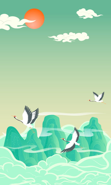 中式山水插画背景图片下载