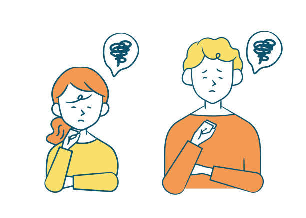 简单的插图素材，青年男女思维姿势图片下载