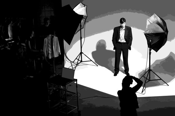 版画风格插图的人在幕后工作的照片拍摄图片下载