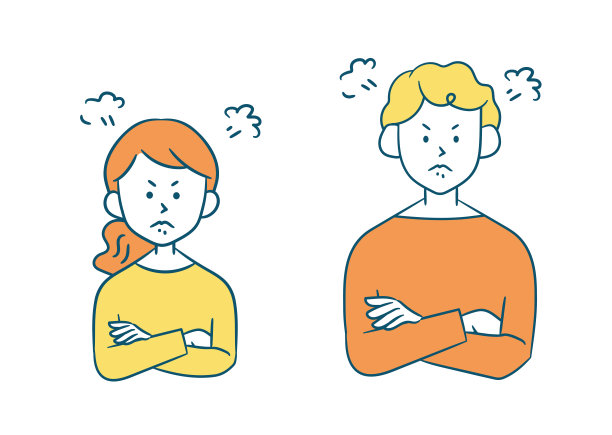 愤怒的青年男女简单的插画素材_双臂交叉的姿势图片下载