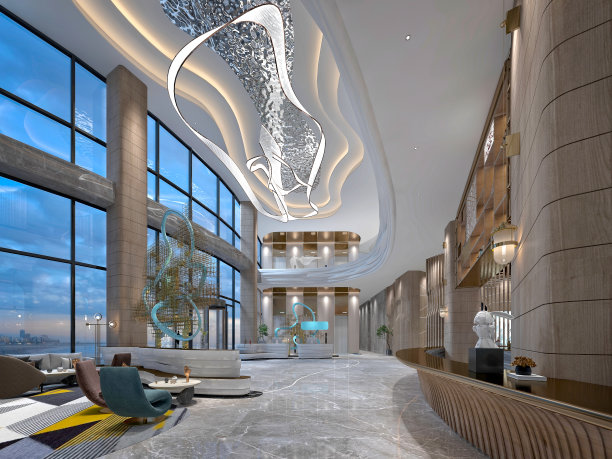 3d渲染豪华酒店大堂入口图片下载