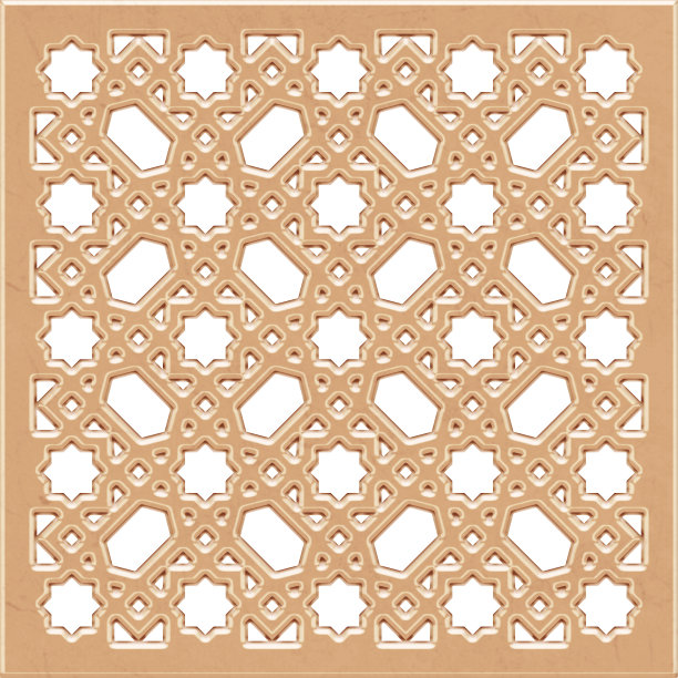 阿拉伯几何图案。伊斯兰装饰马什拉比亚面板。墙屏伊斯兰图案，3d米色烤架。装饰瓷砖。插图图片下载